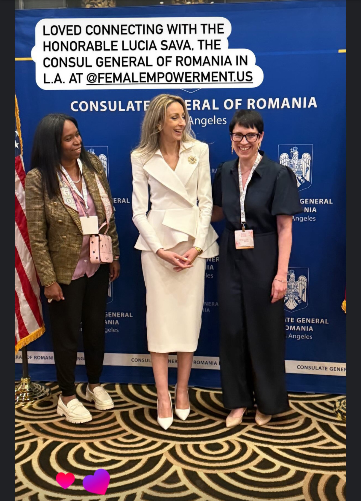 Lauren and Nadya with Consul General of Romania Los Angeles Lucia Savia